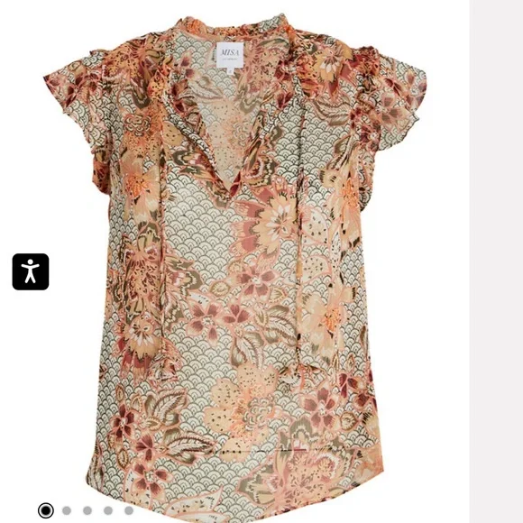 MISA Los Angeles Basia Ruffled Floral Chiffon Top Multi Colored Size Small NWT - Picture 6 of 12